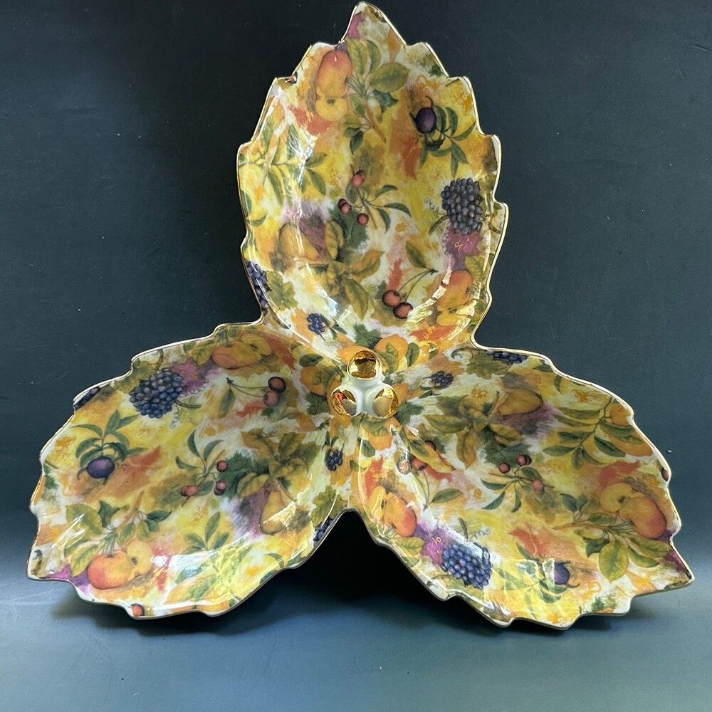 Vintage Royal Danube Romania Fruit Chintz 3 Section Divided Relish Dish